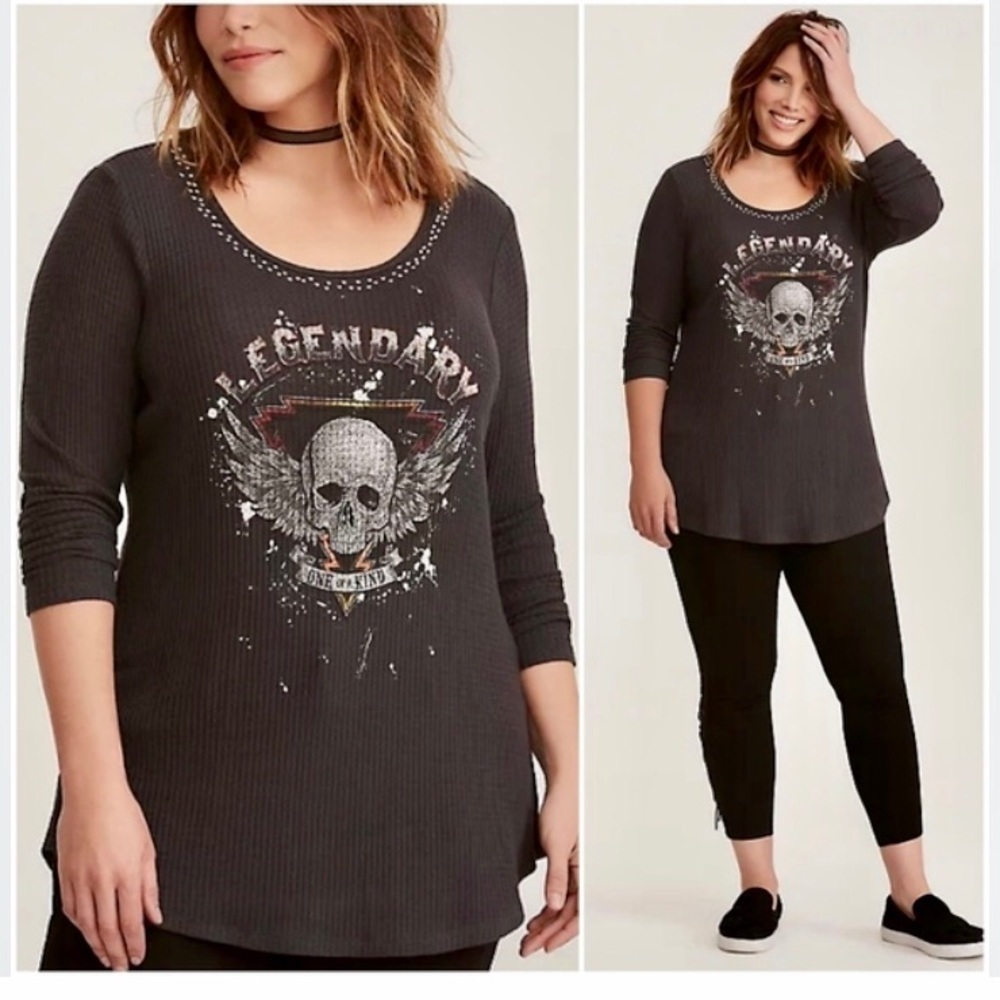 Torrid Skull Thermal Long Sleeve Shirt Size 2 Plus Studded